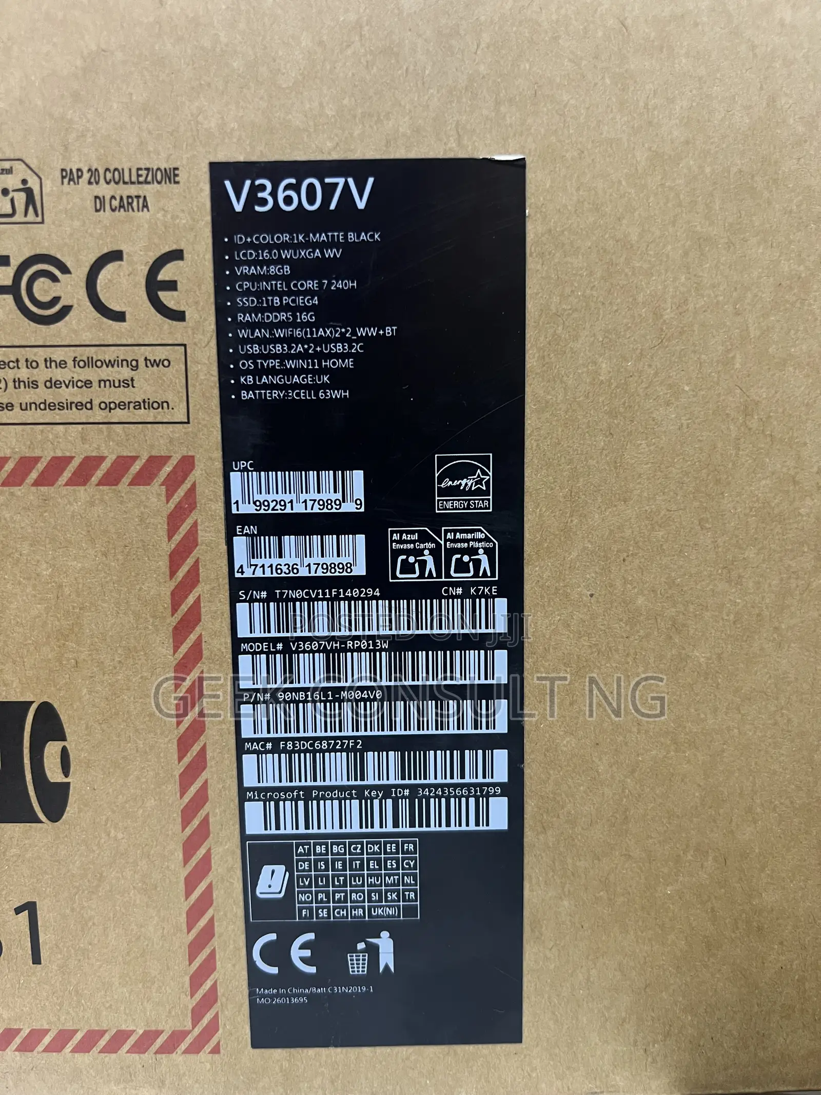 New Laptop Asus 16GB Intel Core 7 SSD 1T