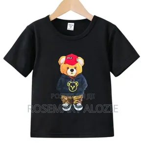 Cute Cool Teddy Bear Graphic Short-Sleeve Black T-Shirt (4 Years / 4Y)