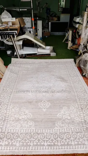 Light Grey Ornamental Border Rug