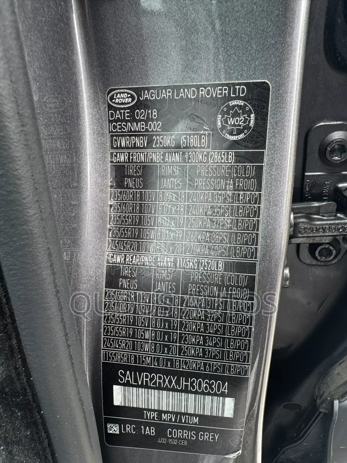 Land Rover Range Rover Evoque 2018 Gray