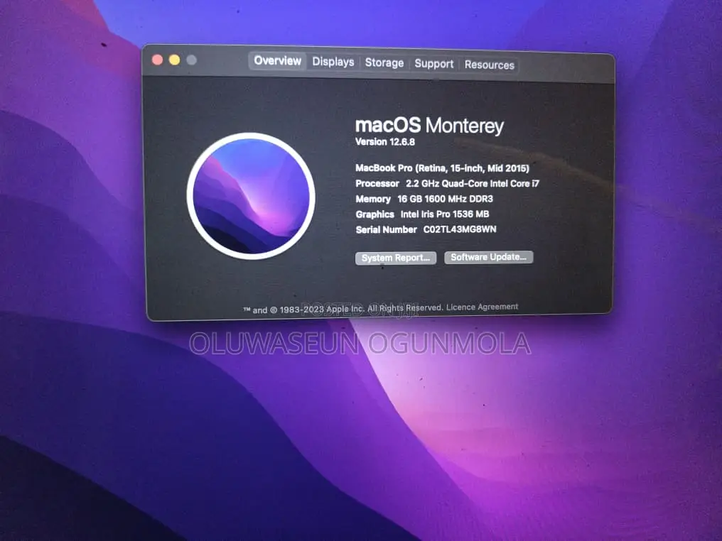 Laptop Apple MacBook Pro 2015 16GB Intel Core i7 SSD 256GB