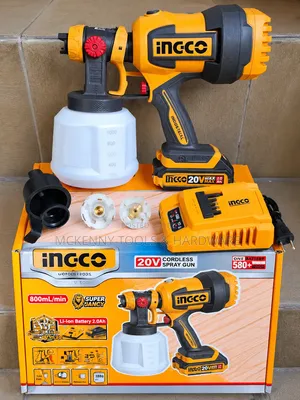 INGCO 20V Cordless Paint Spray Gun – 800ml/Min + Battery Charger