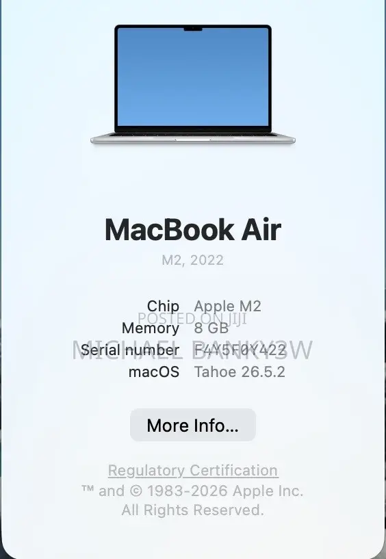 Laptop Apple MacBook Air 2022 M2 8GB Apple M2 SSD 512GB