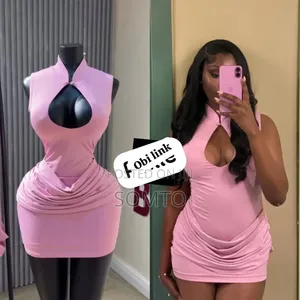 Mandarin / Chinese Collar Keyhole Draped Bodycon Mini Dress