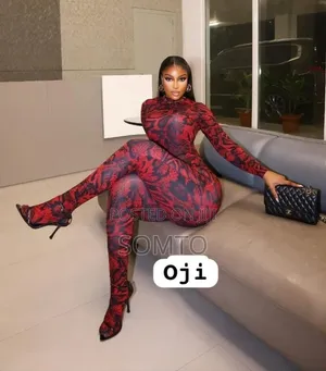 Red Snake Print Mock-Neck Long-Sleeve Catsuit Jumpsuit /