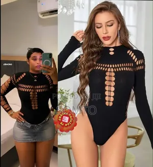 Black Ladder Cut-Out / Hollow-Out Long Sleeve Bodysuit