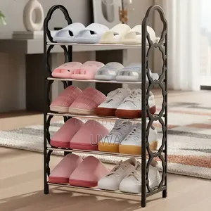 4-Tier DIY Portable Shoe Rack Organizer / Metal Plastic Shoe Shelf