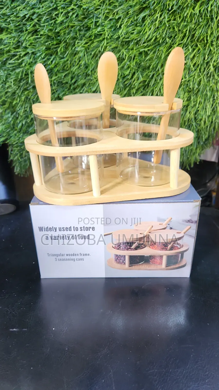 Triangular Wooden 3 Seasoning Can