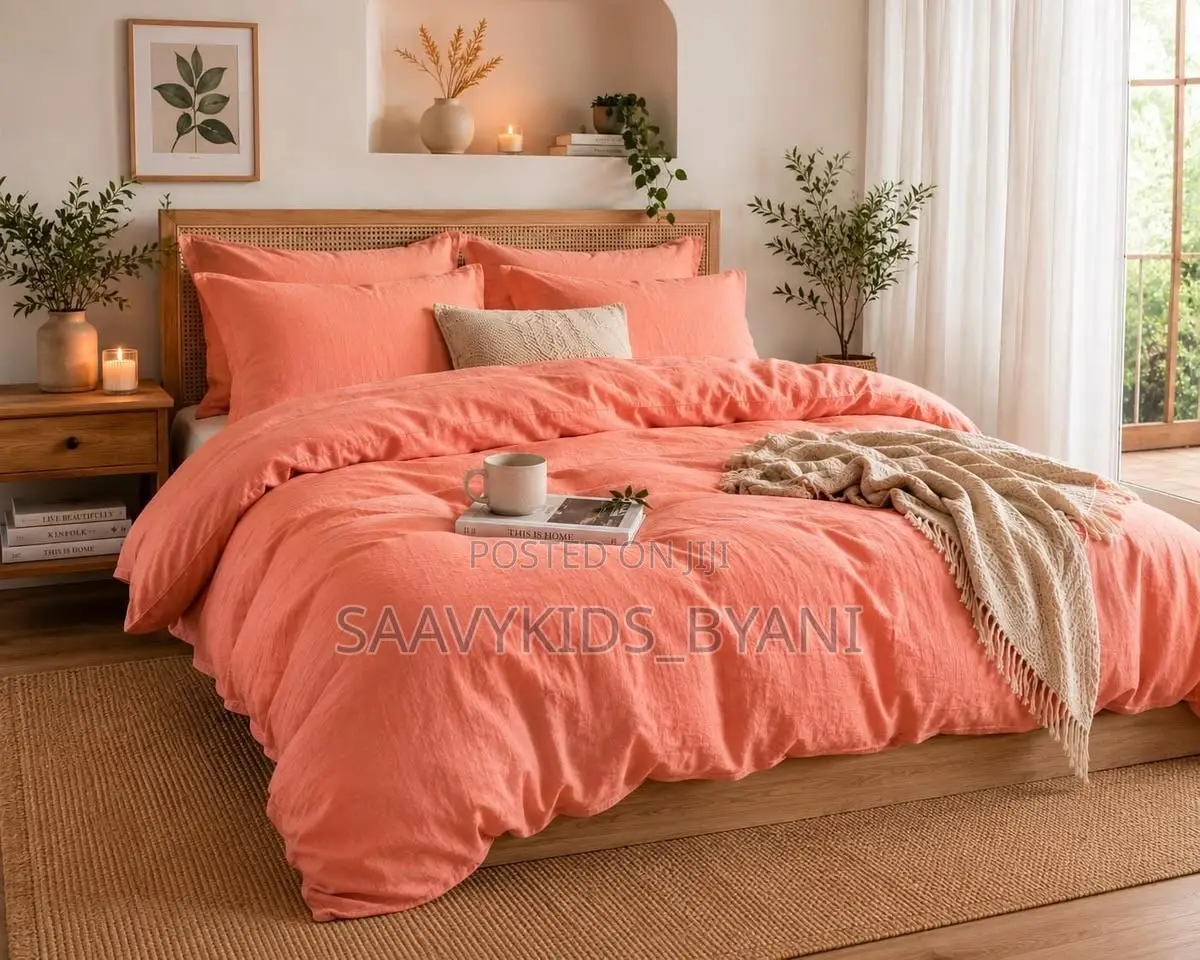 Plain Peach Colored Duvet Set With Pillow Case and Bedsheet
