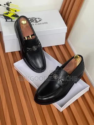 Men's Black Leather Chain Logo Slip-on Loafers Size 40-46