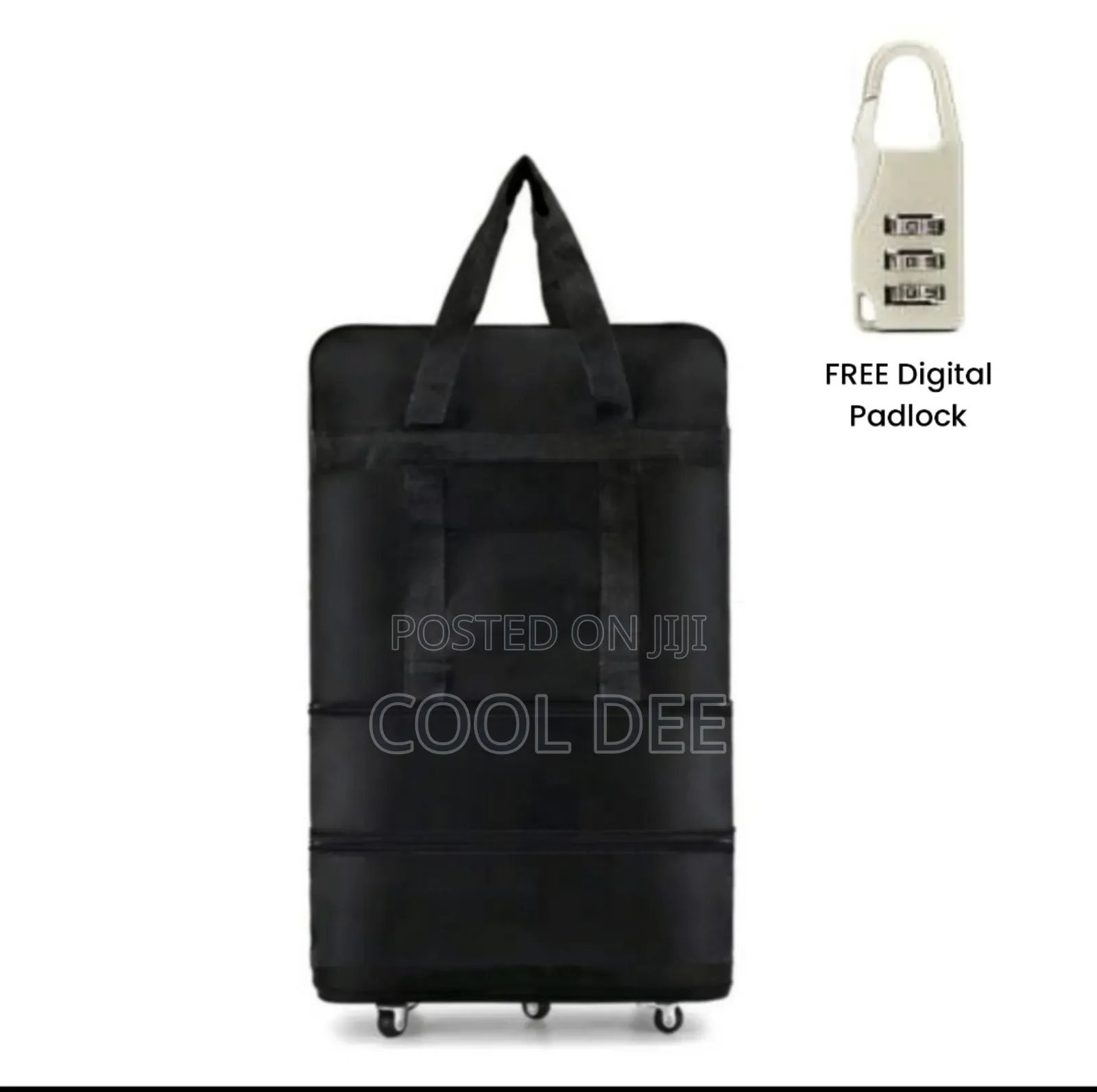 Adjustable Size Traveling Wheeled Duffel Bag + Free Digital Padlock