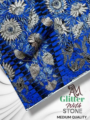 Blue Glitter With Stone Ankara Fabric
