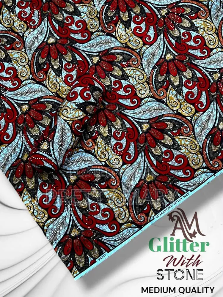 Wine Glitter With Stone Ankara Fabric