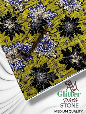 Yellow Glitter With Stone Ankara Fabric