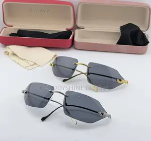 Rimless Luxury Sunglasses Featuring Grey Lenses and Distinct Animal