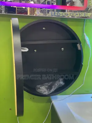 Black Cabinet Mirror With Shelves and Lights