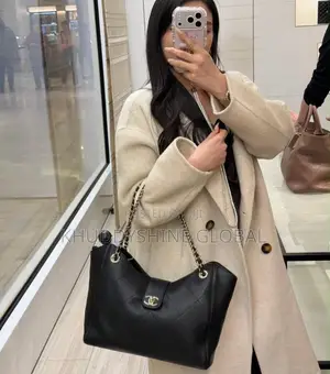 Black Grained Leather Chanel Shopping Tote