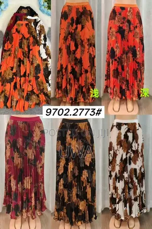 High-Waist Floral Pleated Maxi Skirt With Elastic Waistband