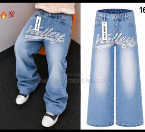 Luxury Men’s Valley Graphic Print Jeans – Premium Blue Baggy Fit Denim