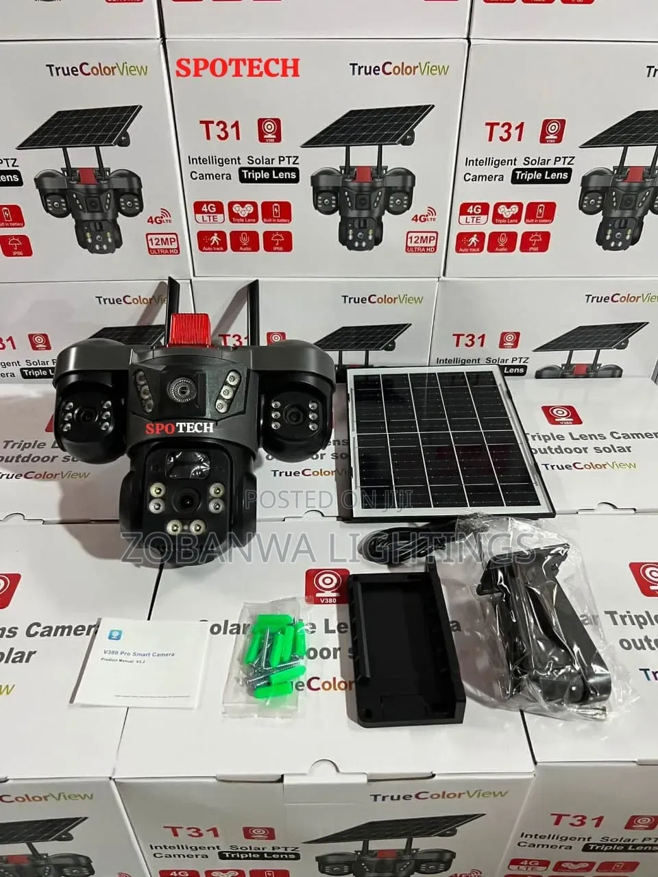 WiFi Solar Camera Outdoor Wireless, Triple Lens