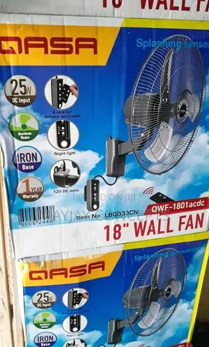 Qasa 18" AC/Dc 3-in-1 Solar Wall Fan With Remote Control