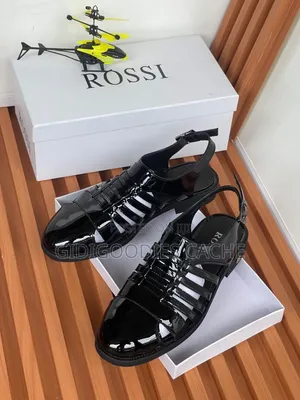 Men's Black Glossy Caged Sandals Size 40-46