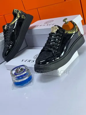 Men's Black Patent Leather Lace-Up Sneakers Size 40-46