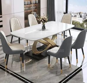 Luxury 6-Seater Marble Dining Table Set - Gold Base + 6 Chairs |