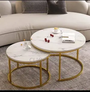 2-Piece Round Nesting Center Table – Marble Top Coffee Table Set