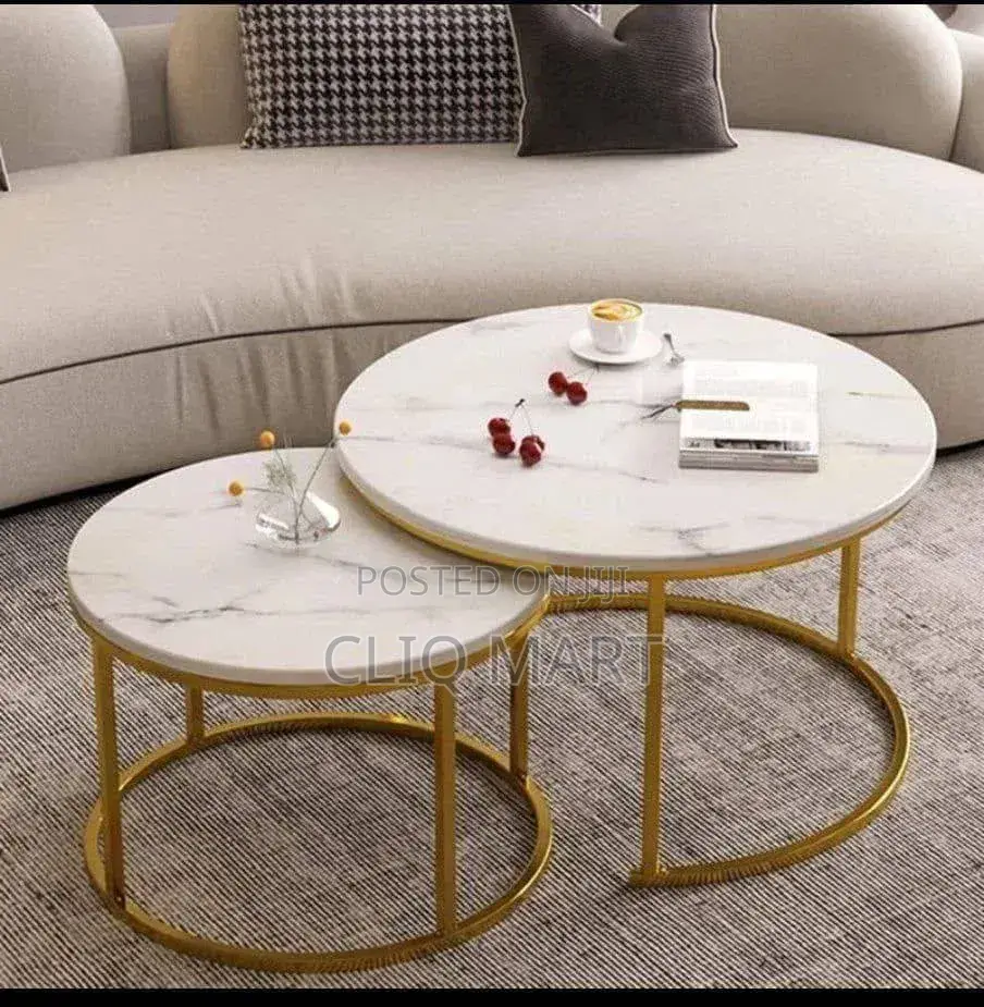 2-Piece Round Nesting Center Table – Marble Top Coffee Table Set
