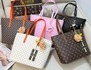 Designer Style Monogram Women's Tote Bag With Cute Plush Charm