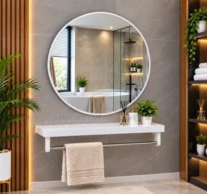 Modern Round Bathroom Mirror With Shelf