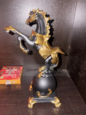 Gold Amoured Rearing Horse on a Globe Statue, Figurine and House Decor
