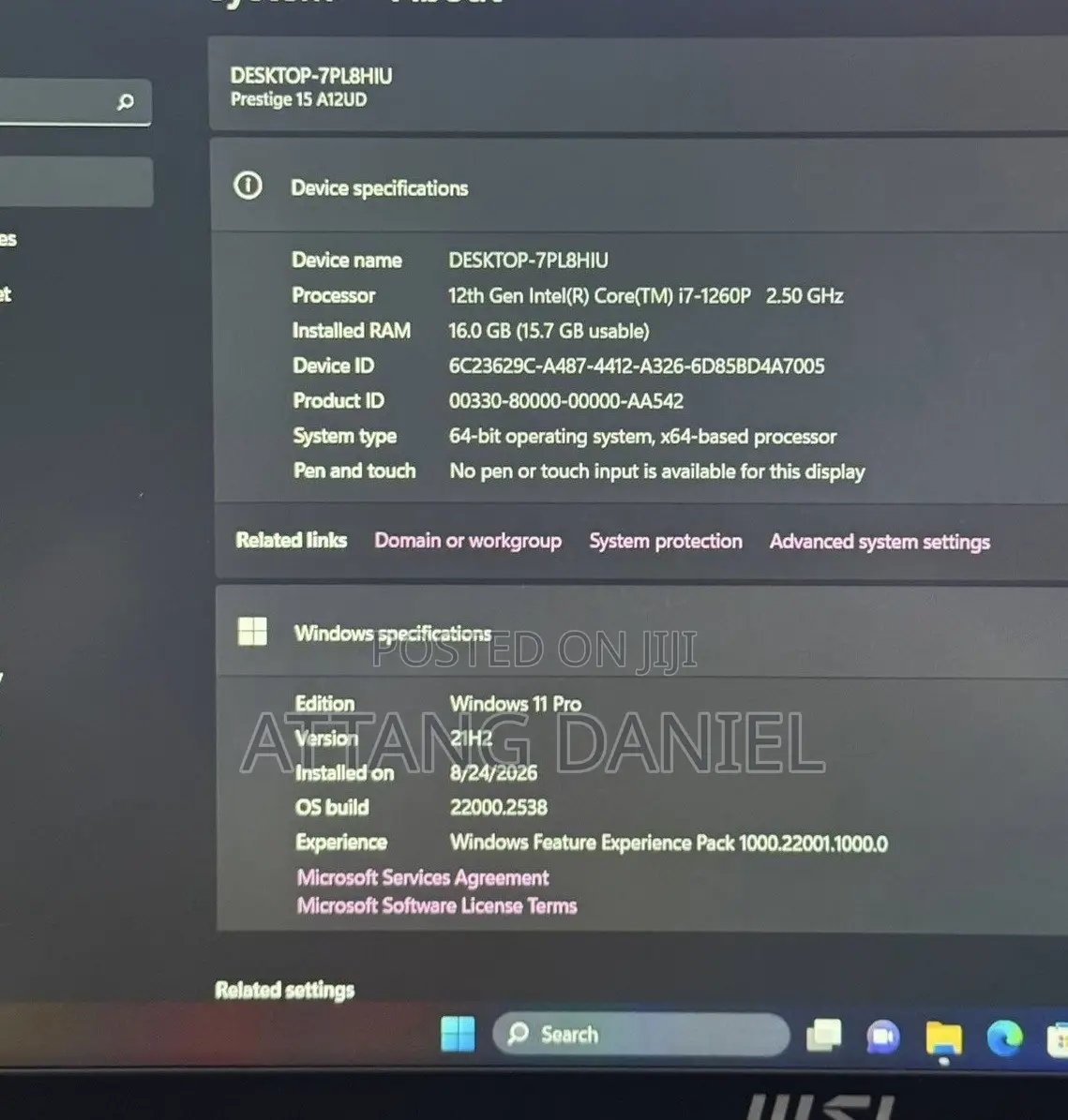 Laptop MSI 16GB Intel Core i7 SSD 512GB