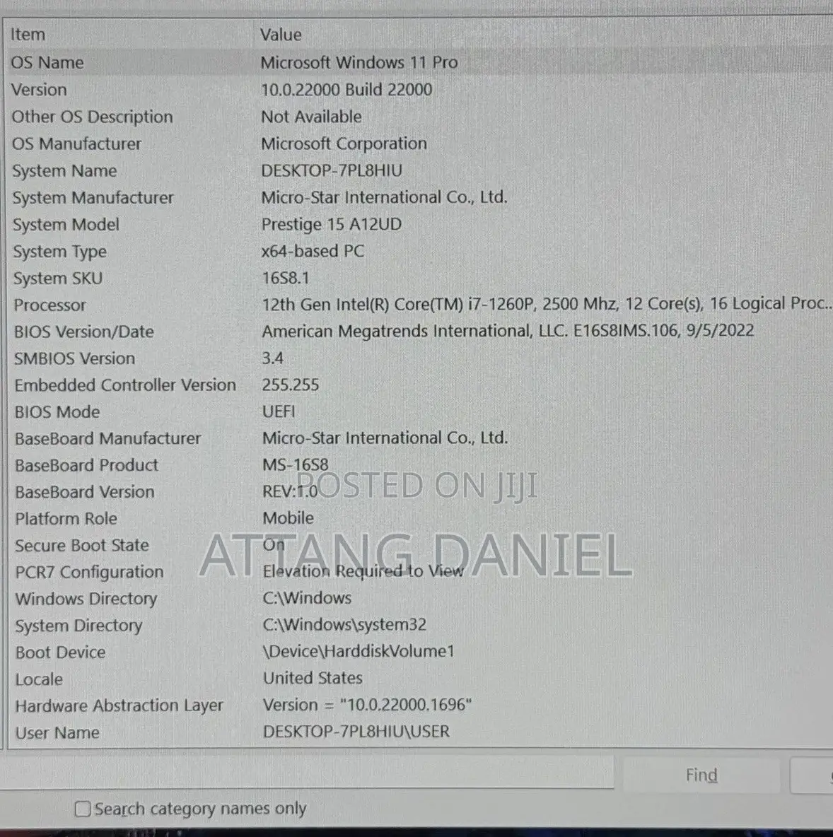 Laptop MSI 16GB Intel Core i7 SSD 512GB