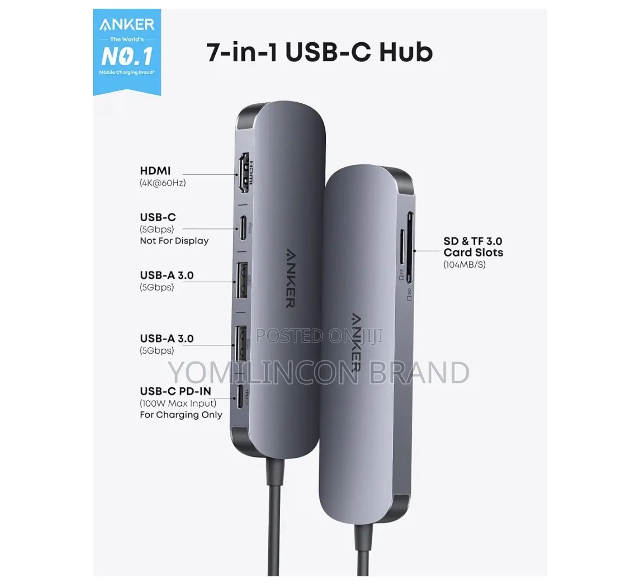 Anker USB C Hub, 7in1 Multi-Port USB Adapter, at 60Hz USBC to HDMI
