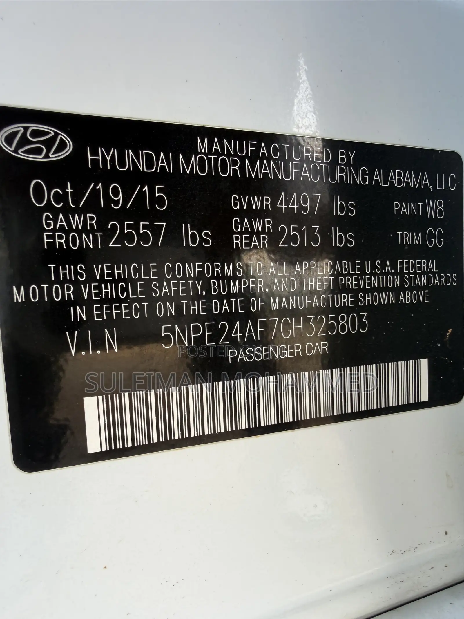 Hyundai Sonata SE 2016 Off white