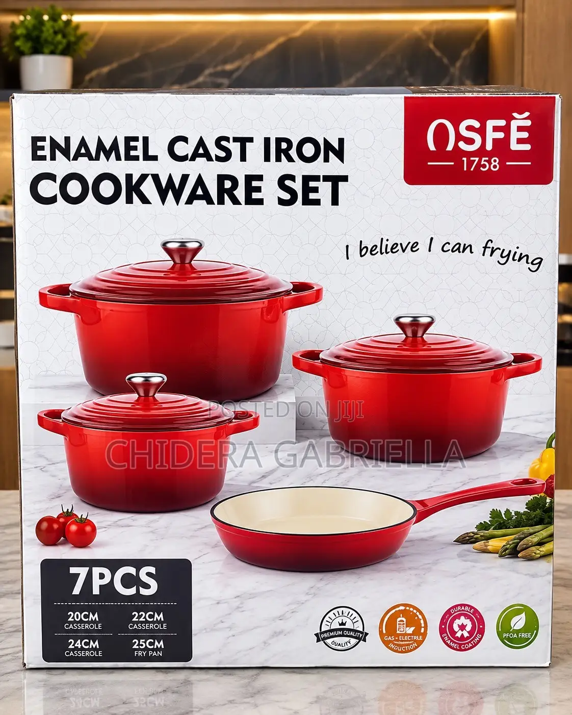 A 7pcs Enamel Cast Iron Cookware Set