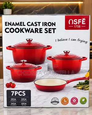A 7pcs Enamel Cast Iron Cookware Set