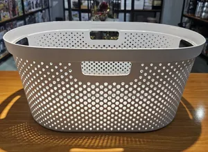 Plastic Laundry Basket / Clothes Hamper - White / Grey