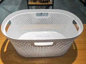 Plastic Laundry Basket / Clothes Hamper - White / Grey