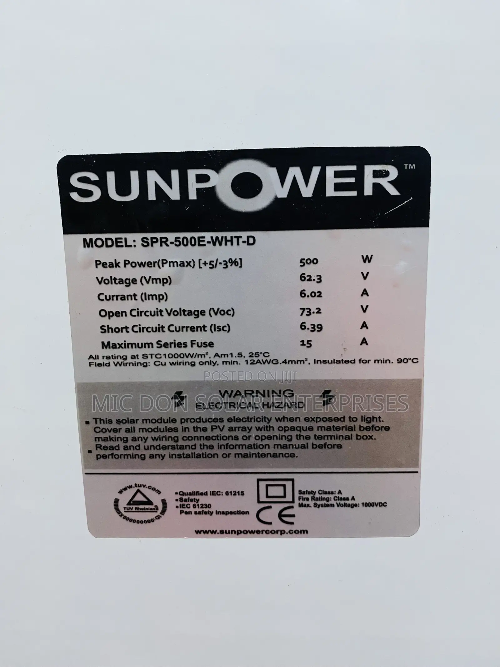 Sunpower 500watts Solar Panel