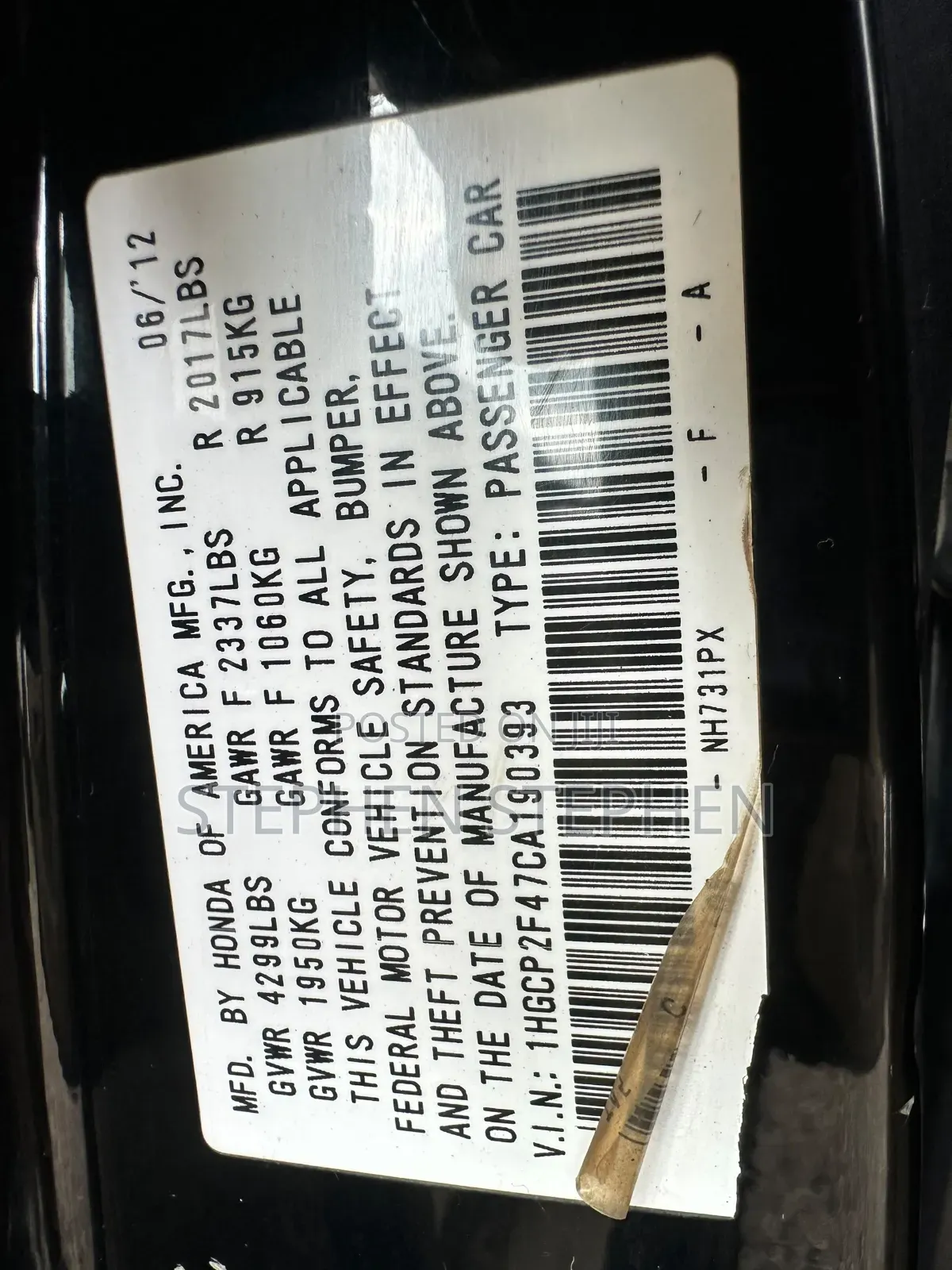 Honda Accord 2012 Black