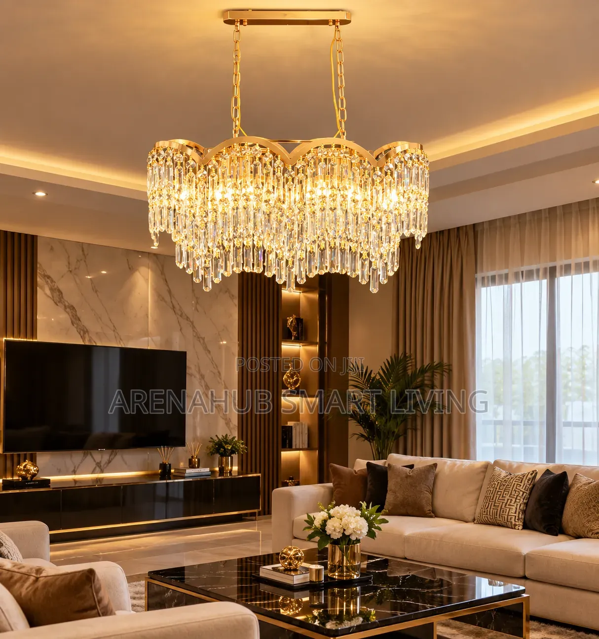 Modern Crystal Chandelier, Golden Circular Crystal LED Light,