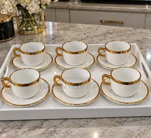 Luxury Gold-Rimmed Tea/Coffee Cup Saucer 6pcs Set