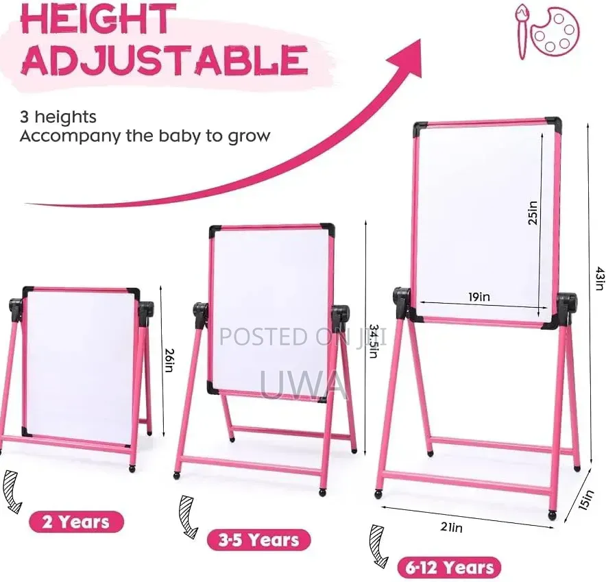 Kids Adjustable Height Foldable Whiteboard Easel With Storage Tray