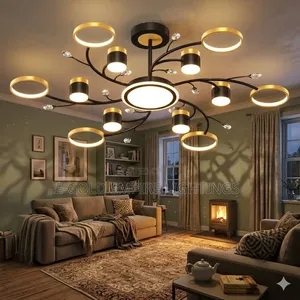 Modern Luxury LED Ring Chandelier – Gold Black Ceiling Light