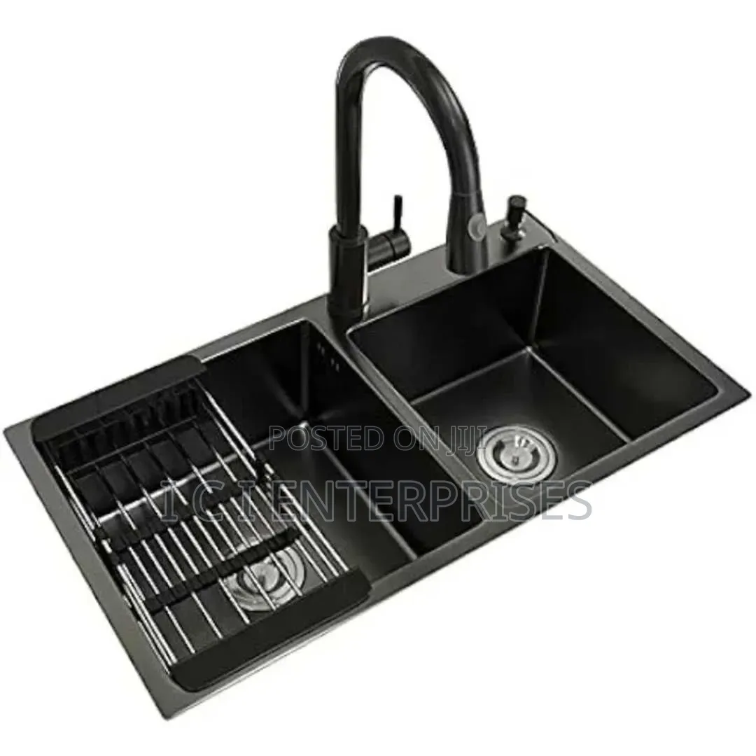 Double Bowl Kitchen Sink With Tap and Rack