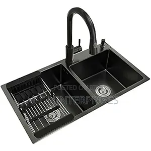 Double Bowl Kitchen Sink With Tap and Rack