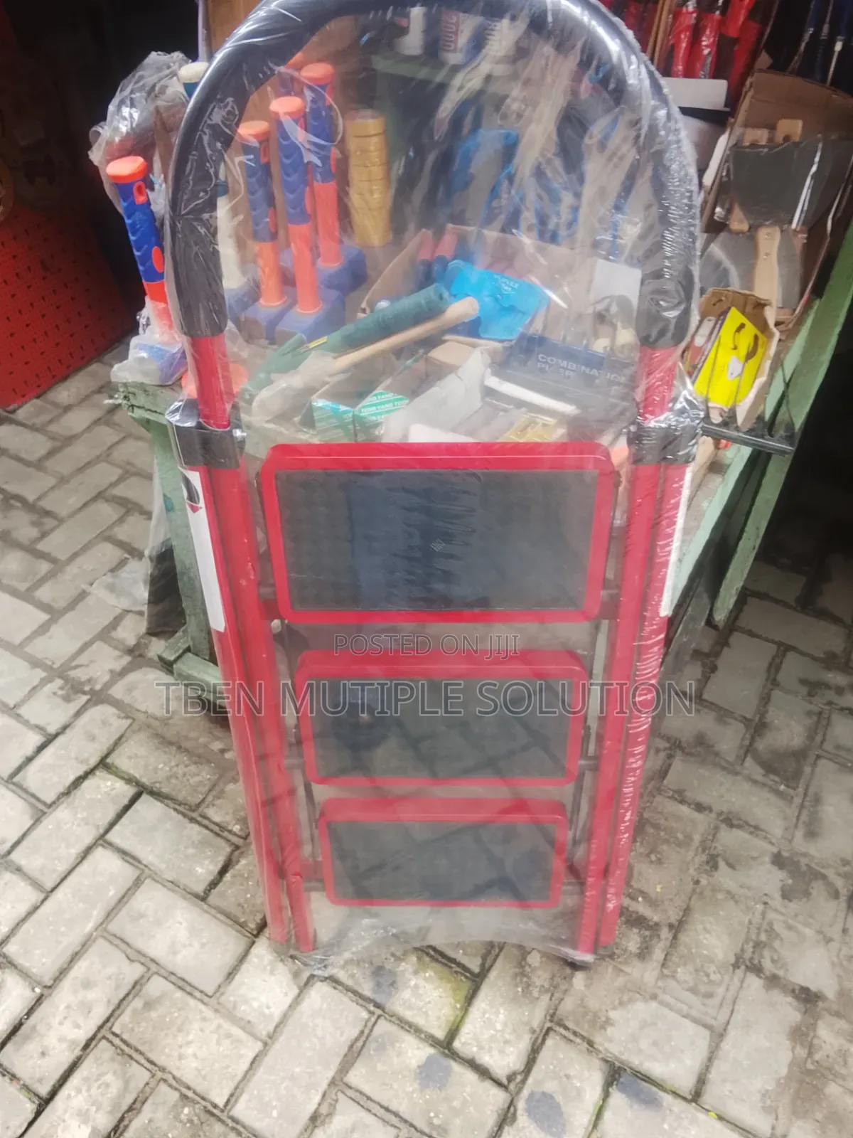 Red 3-Step Portable Folding Ladder